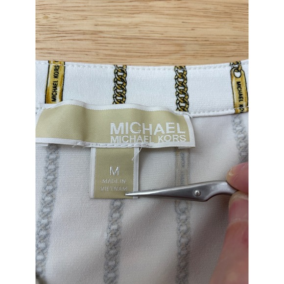Michael Kors Women's White Chain Print Quarter Zip Long Sleeve Blouse Top M‎ - Picture 6 of 10